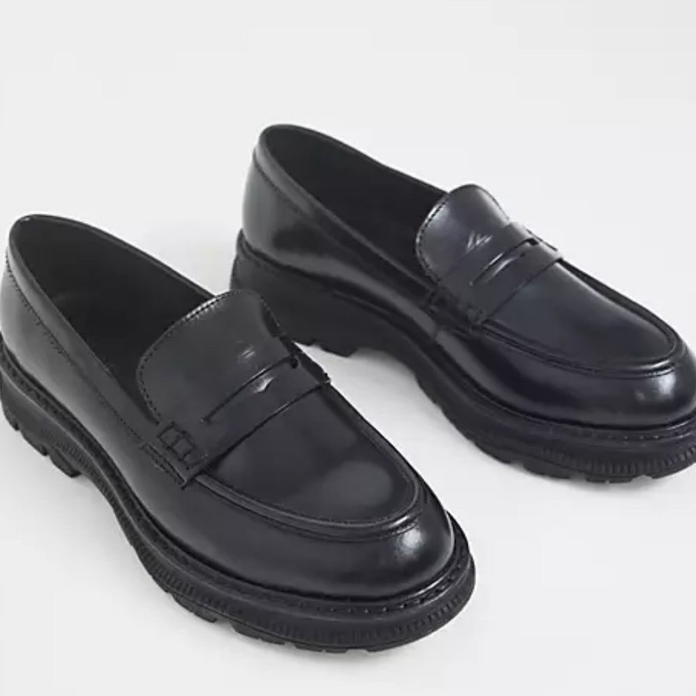 NWT ASOS DESIGN Mono chunky leather loafers in black